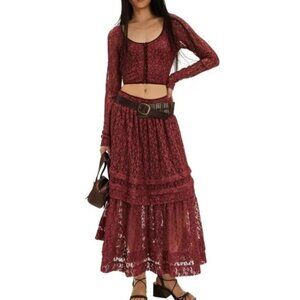 Free People Arcana Lace Crop Top Maxi Skirt Set Womens S Renfair Castle Gypsy
